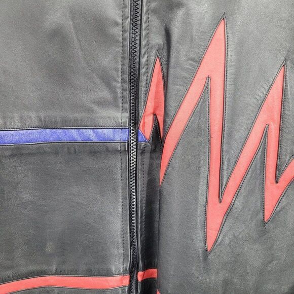 Mens Vintage 80s Leather Jacket Zip MJ Heart Beat Inlay Wool Black M Streetwear - Picture 7 of 14